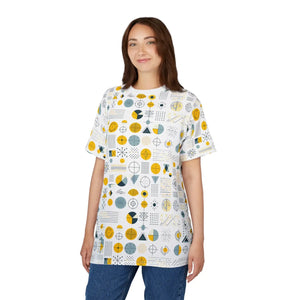Yellow Geometric Pattern Tee Microfiber Knit Fabric Dipaliz - T-shirts
