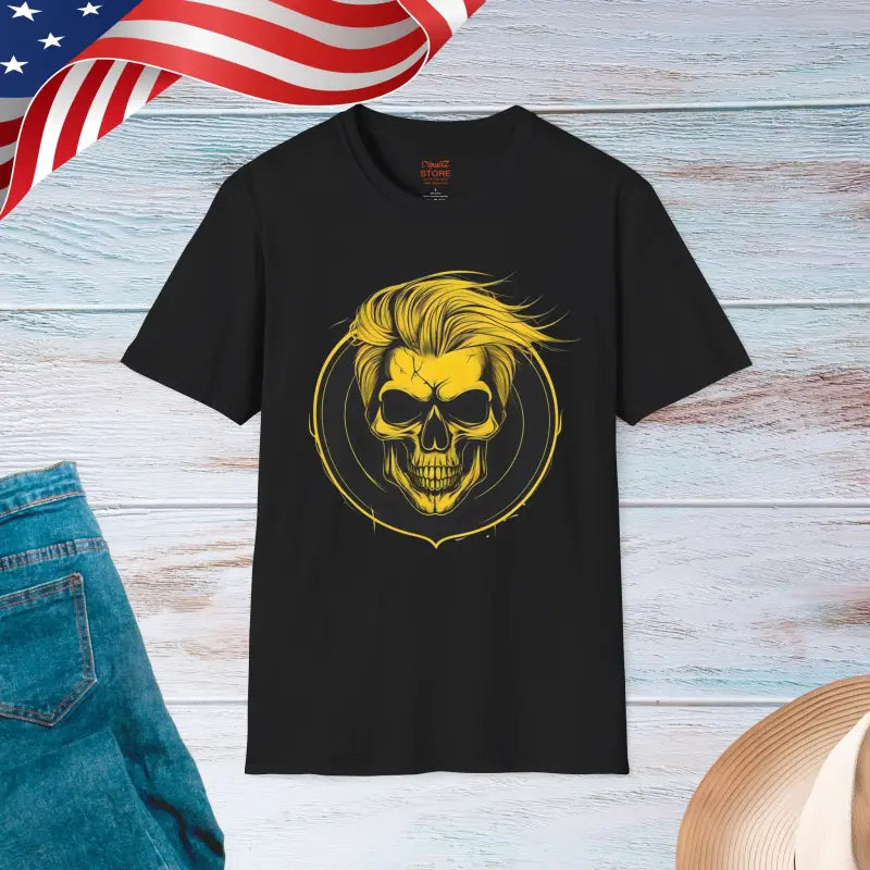 Bold Style: Yellow Hair Skull T-shirt in Softstyle Eco Fashion! - Black / s T-shirt