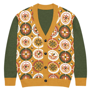 Retro Pattern Cardigan Yellow Orange Vintage Vibes Dipaliz - 2xl - Cardigans