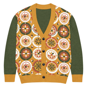 Retro Pattern Cardigan Yellow Orange Vintage Vibes Dipaliz - 3xl - Cardigans