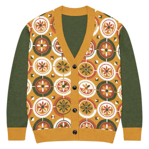 Retro Pattern Cardigan Yellow Orange Vintage Vibes Dipaliz - l - Cardigans