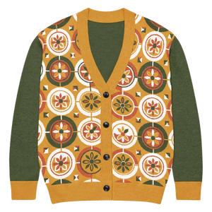 Retro Pattern Cardigan Yellow Orange Vintage Vibes Dipaliz - m - Cardigans