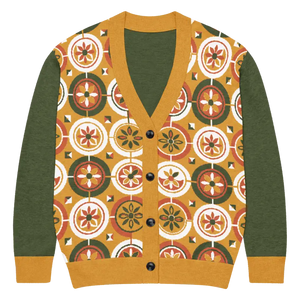 Retro Pattern Cardigan Yellow Orange Vintage Vibes Dipaliz - Xl - Cardigans