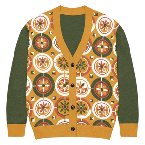 Retro Pattern Cardigan Yellow Orange Vintage Vibes Dipaliz - Xs - Cardigans