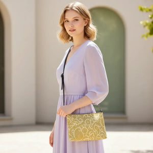 Yellow Paisley Crossbody Bag - Faux Leather Curves - Dipaliz - Cross Body Bags