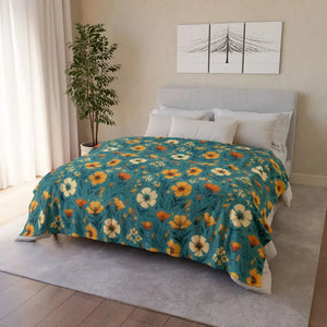 Yellow Wild Flowers Pattern Soft Polyester Blanket - Dipaliz - 60’’ × 80’’ - Blankets