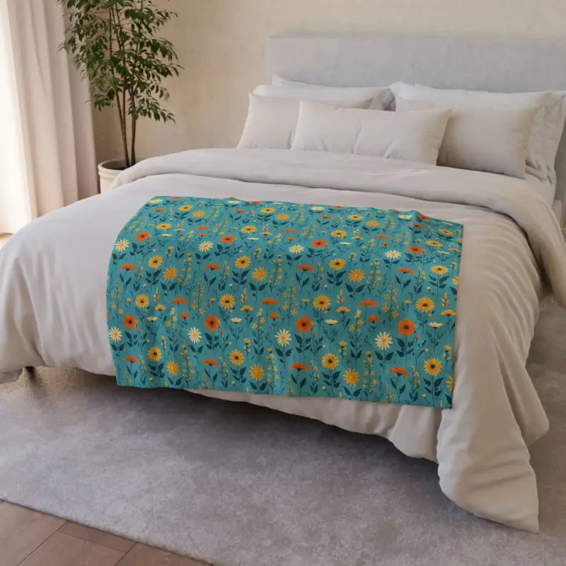 Cozy Up with a Soft Polyester Blanket in Wild Flower Teal - 30’’ × 40’’ Home Decor