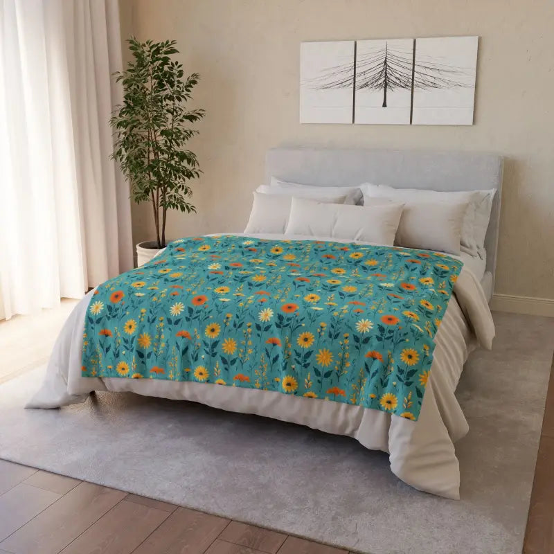 Cozy Up with a Soft Polyester Blanket in Wild Flower Teal - 50’’ × 60’’ Home Decor