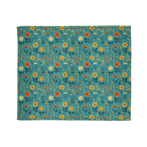 Soft Polyester Blanket Teal Wild Flower Design - Dipaliz - Blankets