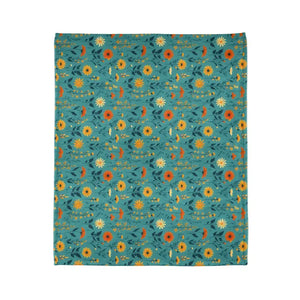 Soft Polyester Blanket Teal Wild Flower Design - Dipaliz - Blankets