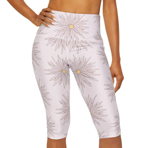 Yoga Capri Leggings Pink Floral Performance Stretch - Dipaliz