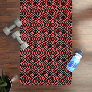 Yoga Mat, Red Geometric Rubber Non-slip - 24” x 72” - Home Decor