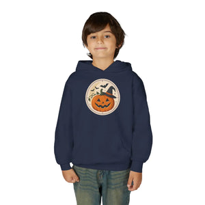 Youth Halloween Pumpkin Hoodie, Cute Jack-o’-lantern & Bats Sweatshirt - Hoodies