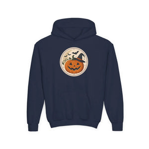 Youth Halloween Pumpkin Hoodie, Cute Jack-o’-lantern & Bats Sweatshirt - Hoodies