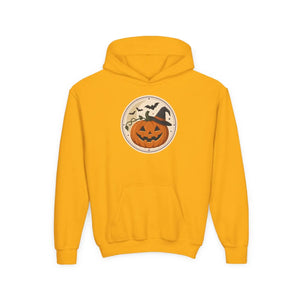 Youth Halloween Pumpkin Hoodie, Cute Jack-o’-lantern & Bats Sweatshirt - Hoodies