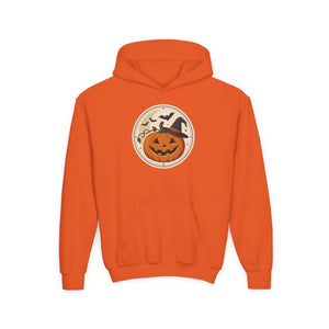 Youth Halloween Pumpkin Hoodie, Cute Jack-o’-lantern & Bats Sweatshirt - Hoodies