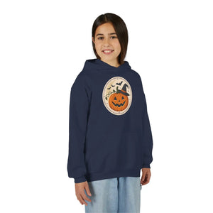 Youth Halloween Pumpkin Hoodie, Cute Jack-o’-lantern & Bats Sweatshirt - Hoodies