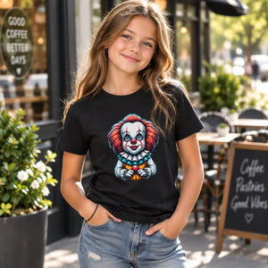 DipaliZ Spooky Clown Youth Short Sleeve Tee Halloween Cotton
