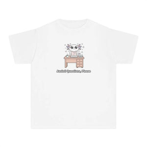 Youth Tee, Cute Axolotl at Desk ?I Still have Questions Please’ Back-to-school Shirt - T-shirts