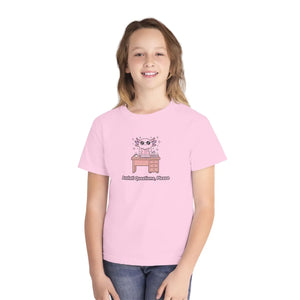 Youth Tee, Cute Axolotl at Desk ?I Still have Questions Please’ Back-to-school Shirt - T-shirts