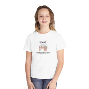 Youth Tee, Cute Axolotl at Desk ?I Still have Questions Please’ Back-to-school Shirt - T-shirts