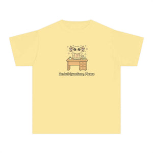 Youth Tee, Cute Axolotl at Desk ?I Still have Questions Please’ Back-to-school Shirt - T-shirts