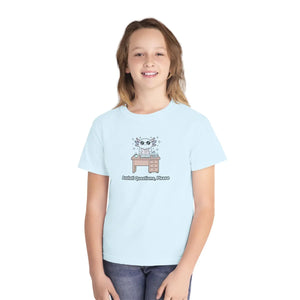 Youth Tee, Cute Axolotl at Desk ?I Still have Questions Please’ Back-to-school Shirt - T-shirts