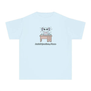 Youth Tee, Cute Axolotl at Desk ?I Still have Questions Please’ Back-to-school Shirt - T-shirts
