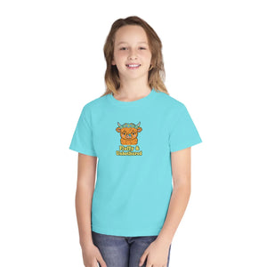 Youth Tee - Cute Highland Cow ?Fluffy & Unbothered’ Kids Shirt - T-shirts