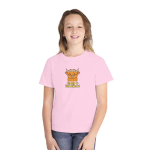 Youth Tee - Cute Highland Cow ?Fluffy & Unbothered’ Kids Shirt - T-shirts