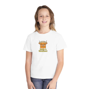 Youth Tee - Cute Highland Cow ?Fluffy & Unbothered’ Kids Shirt - T-shirts
