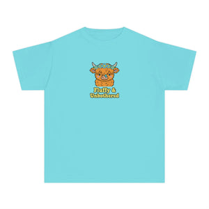 Youth Tee - Cute Highland Cow ?Fluffy & Unbothered’ Kids Shirt - T-shirts