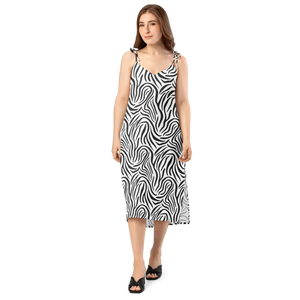 Zebra Print Midi Dress - Tie Straps Statement Style - Dipaliz - Dresses