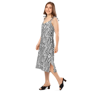 Zebra Print Midi Dress - Tie Straps Statement Style - Dipaliz - Dresses