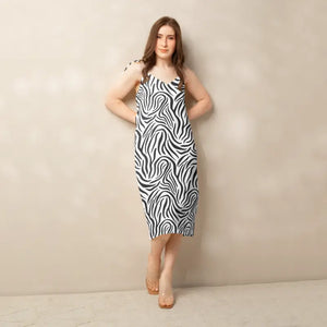 Zebra Print Midi Dress - Tie Straps Statement Style - Dipaliz - Xs - Dresses