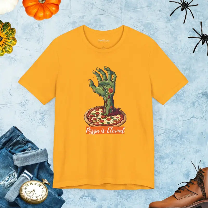 Zombie Hand Pizza Tee: Unleash the Undying Flavor! - Gold / s T-shirt