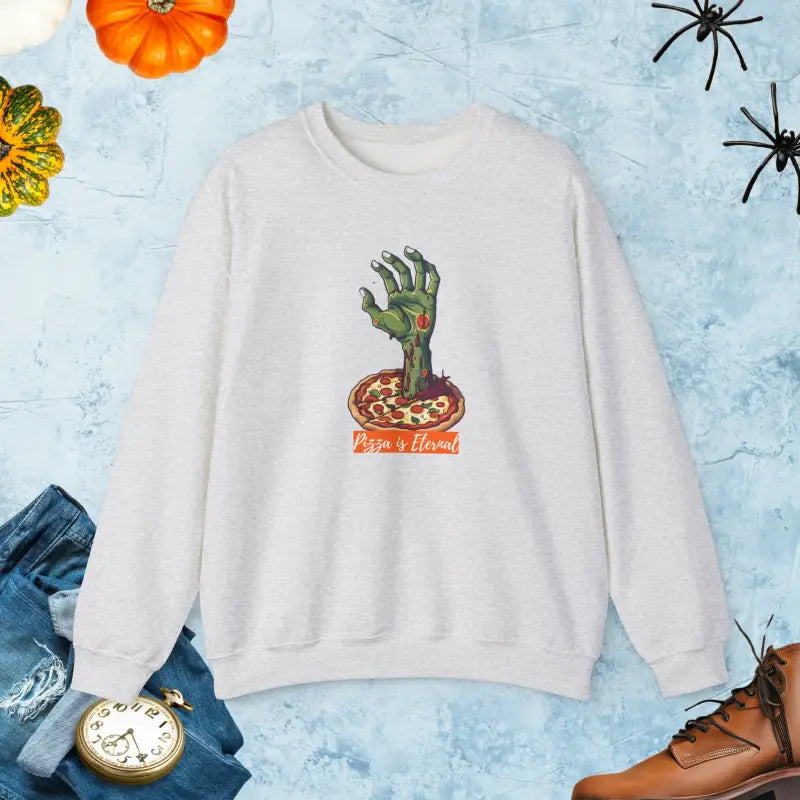 Zombie Hand Pizza Unisex Heavy Blend Crewneck for Comfort and Style - Ash / s Sweatshirt