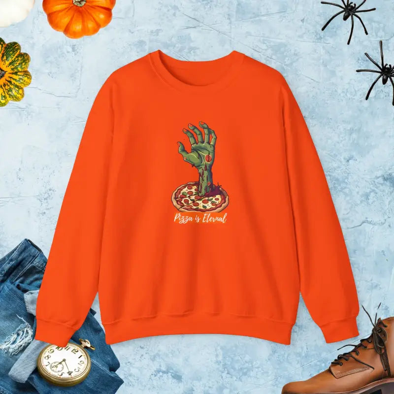 Zombie Hand Pizza Unisex Heavy Blend Crewneck for Comfort and Style - Orange / s Sweatshirt