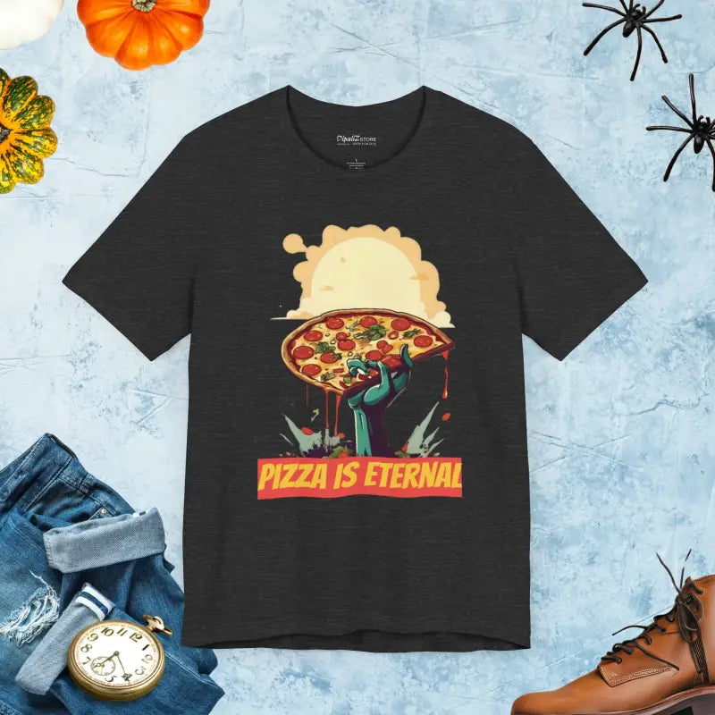 Unleash the Zombie Pizza Craze with our Unisex Tee! - Dark Grey Heather / s T-shirt