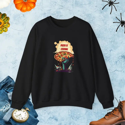 Zombie with Pizza Unisex Heavy Blend Crewneck: and Comfy - Black / s Sweatshirt