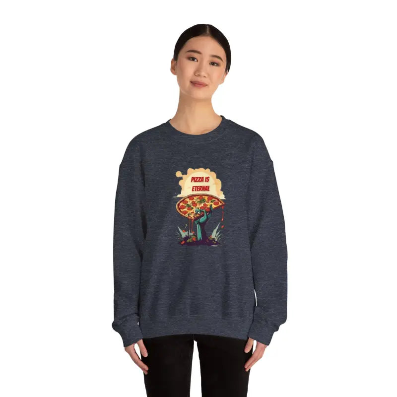 Zombie with Pizza Unisex Heavy Blend Crewneck: and Comfy - Sweatshirt