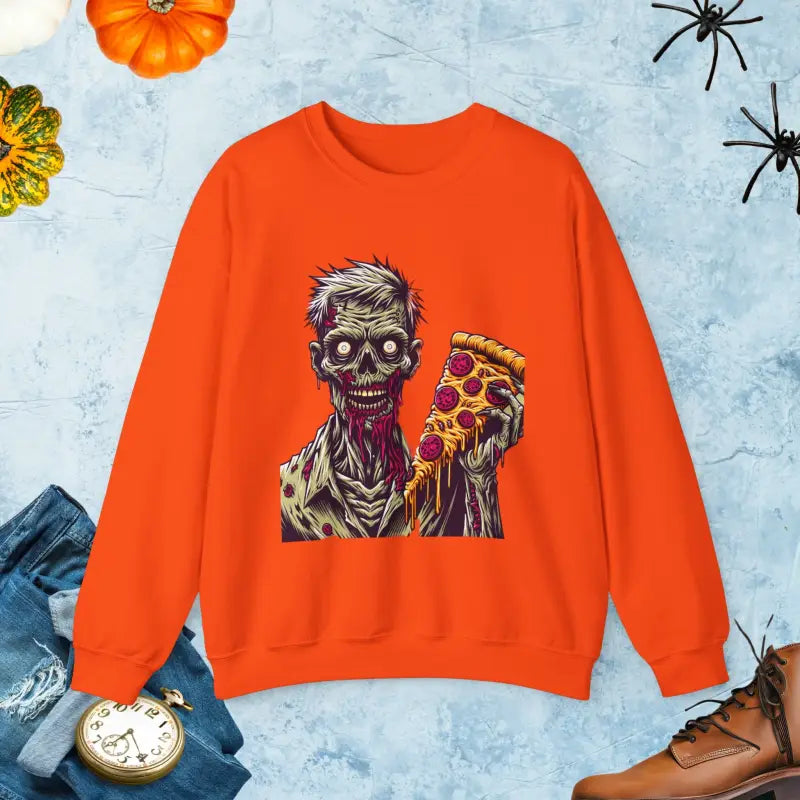 Ultimate Zombie Pizza Unisex Heavy Blend Crewneck Sweatshirt - Orange / s