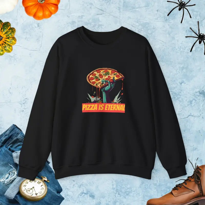 Stay Cozy and Cool with Zombie Pizza Crewneck Sweatshirt - Black / s